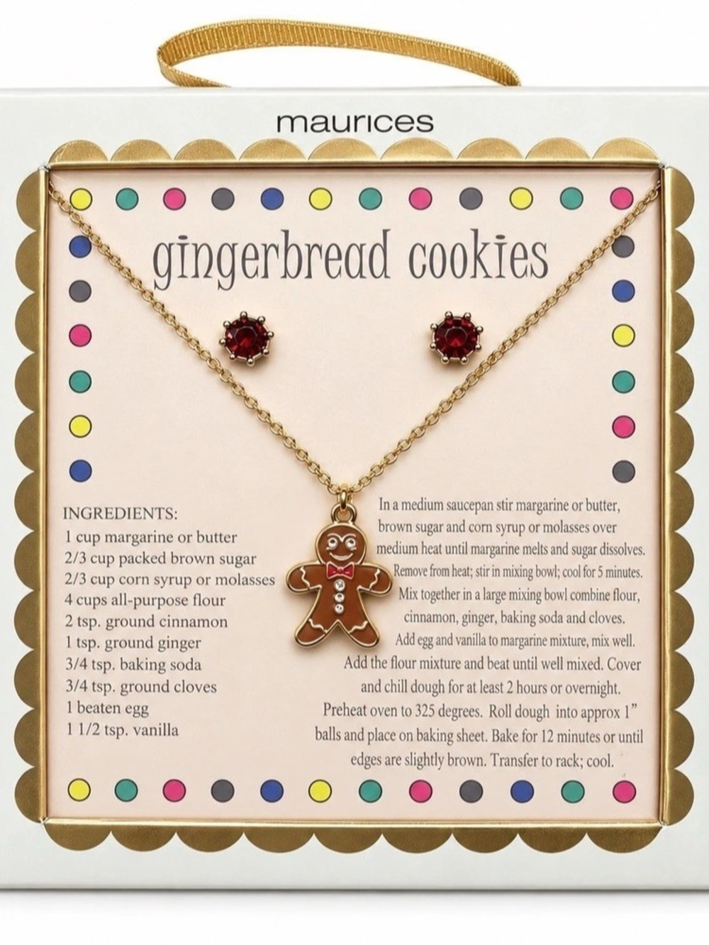 Maurices Gingerbread Man Necklace Earrings Set Christmas Holiday Jewelry